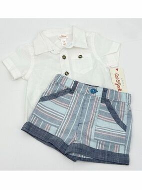 Cat & Jack Baby Boy 2-Piece Outfit Button Down Shirt & Chambray Shorts 3–6M NWT